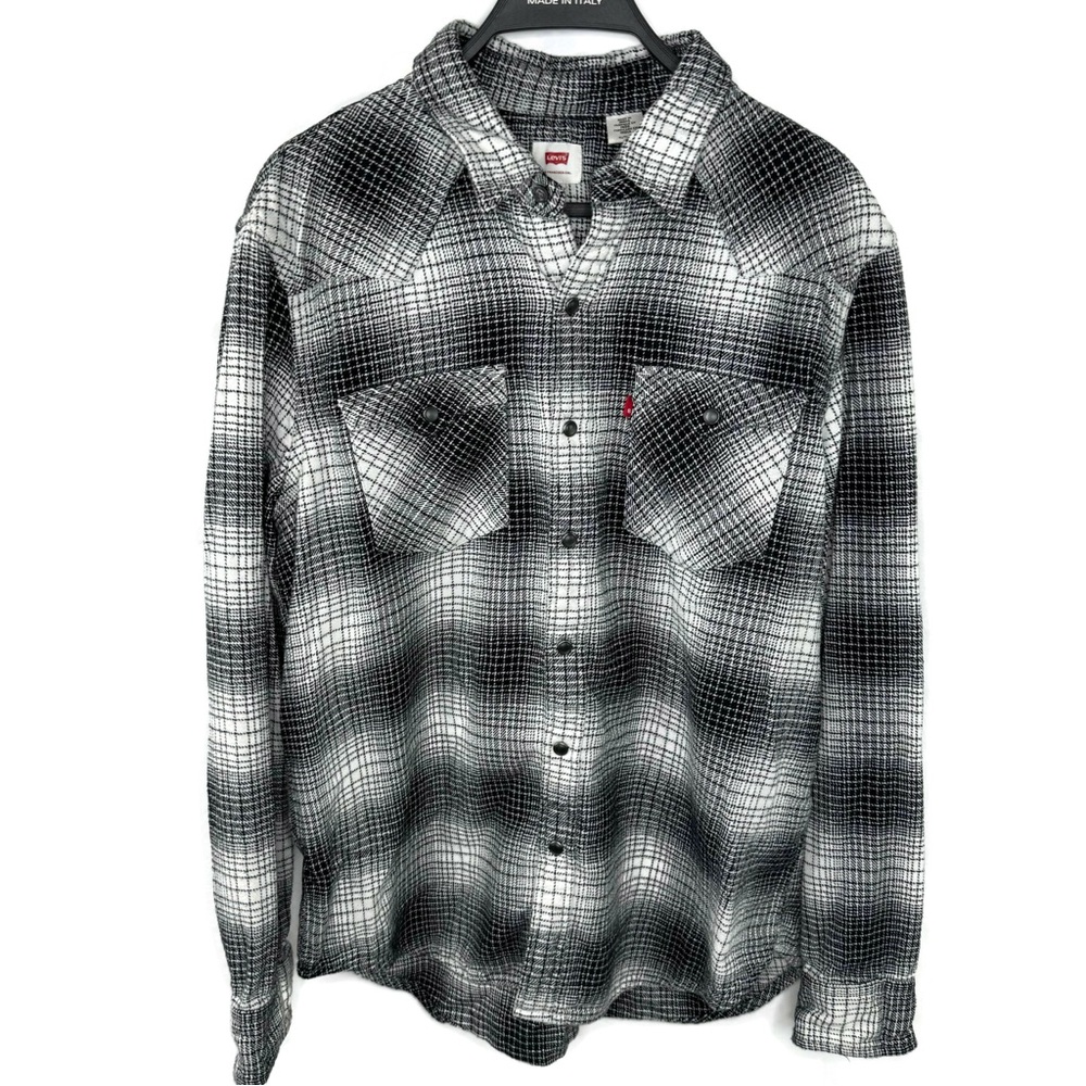 Levi’s Heavy Flannel Pear Snap Black and White Stripe Long Sleeve Shirt X-Large